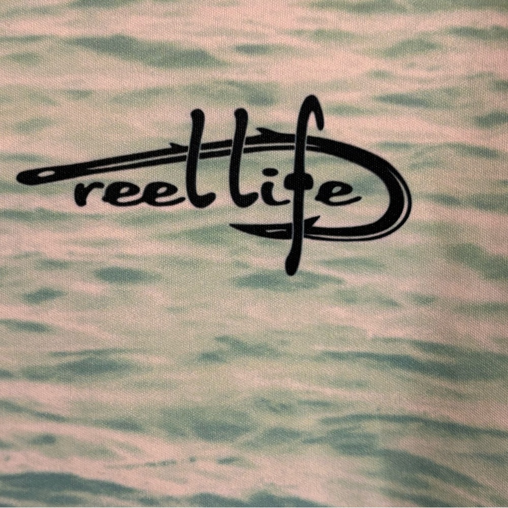 Reel Life‎ Shirt Mens Large Blue Green Ocean Waves UV sun defender lightweight - Picture 4 of 8